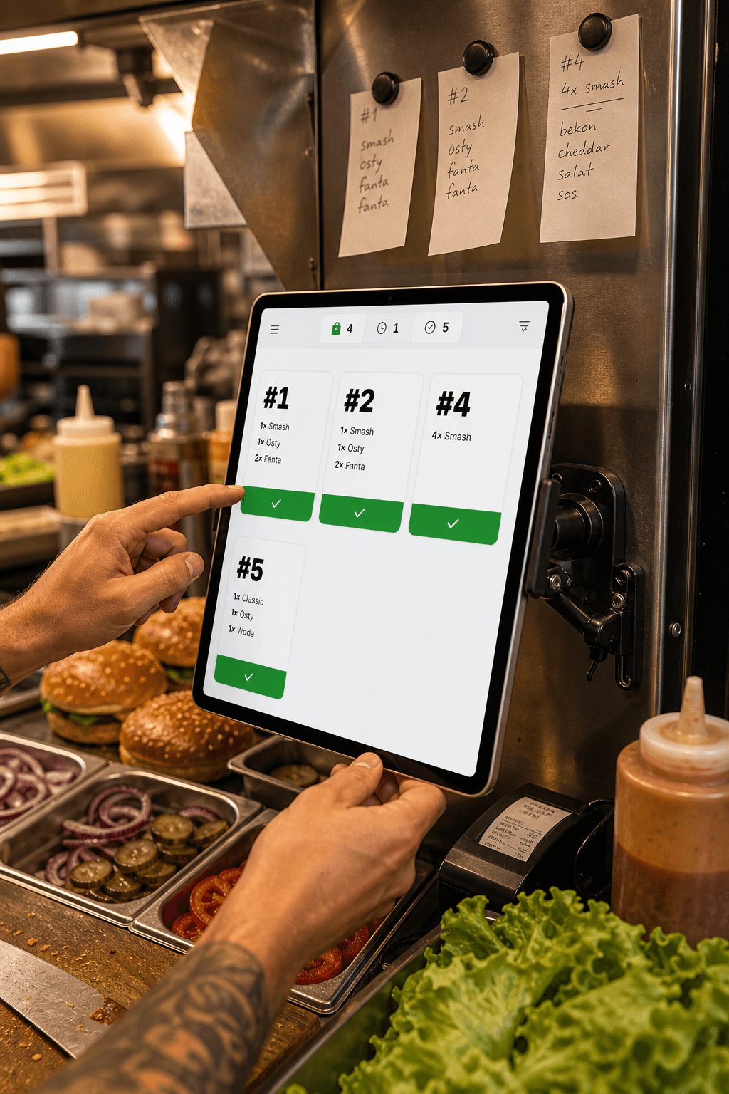 Panel kuchni na tablecie w food trucku